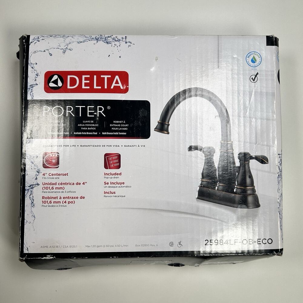 Delta Porter 25984LF-OB-ECO Bathroom Faucet Oil Rubbed Bronze 4” Centerset